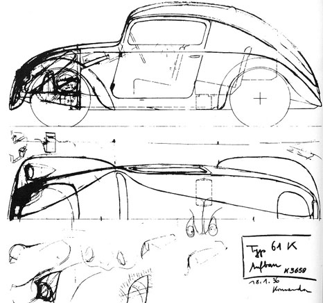 1936 Beetle design by Erwin Komenda