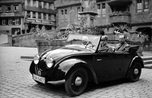 Ferry Porsche at the wheel of the V2 Prototype car