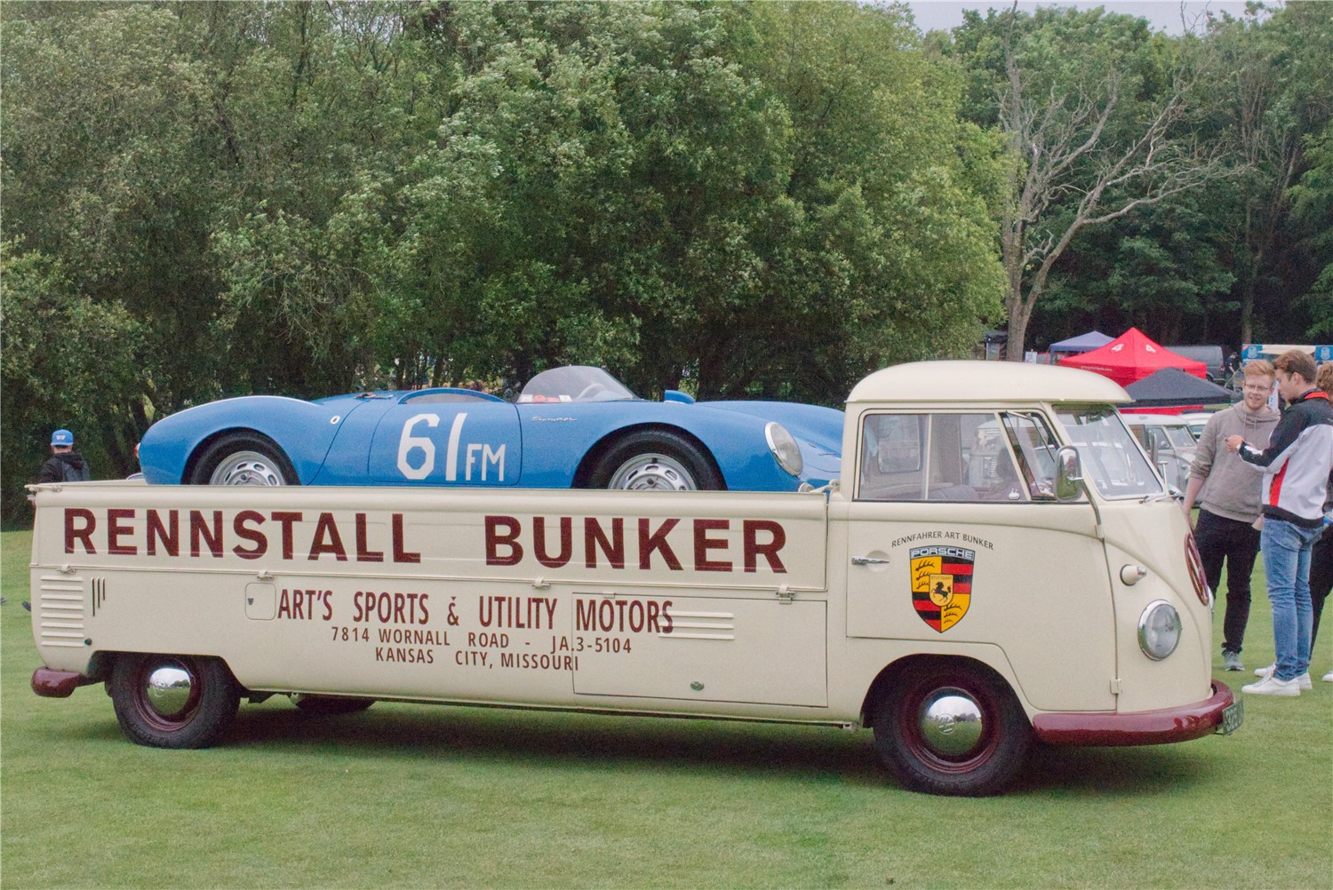 Porsche 550 on the back of a single cab pickup at Classics at the Clubhouse - Aircooled Edition