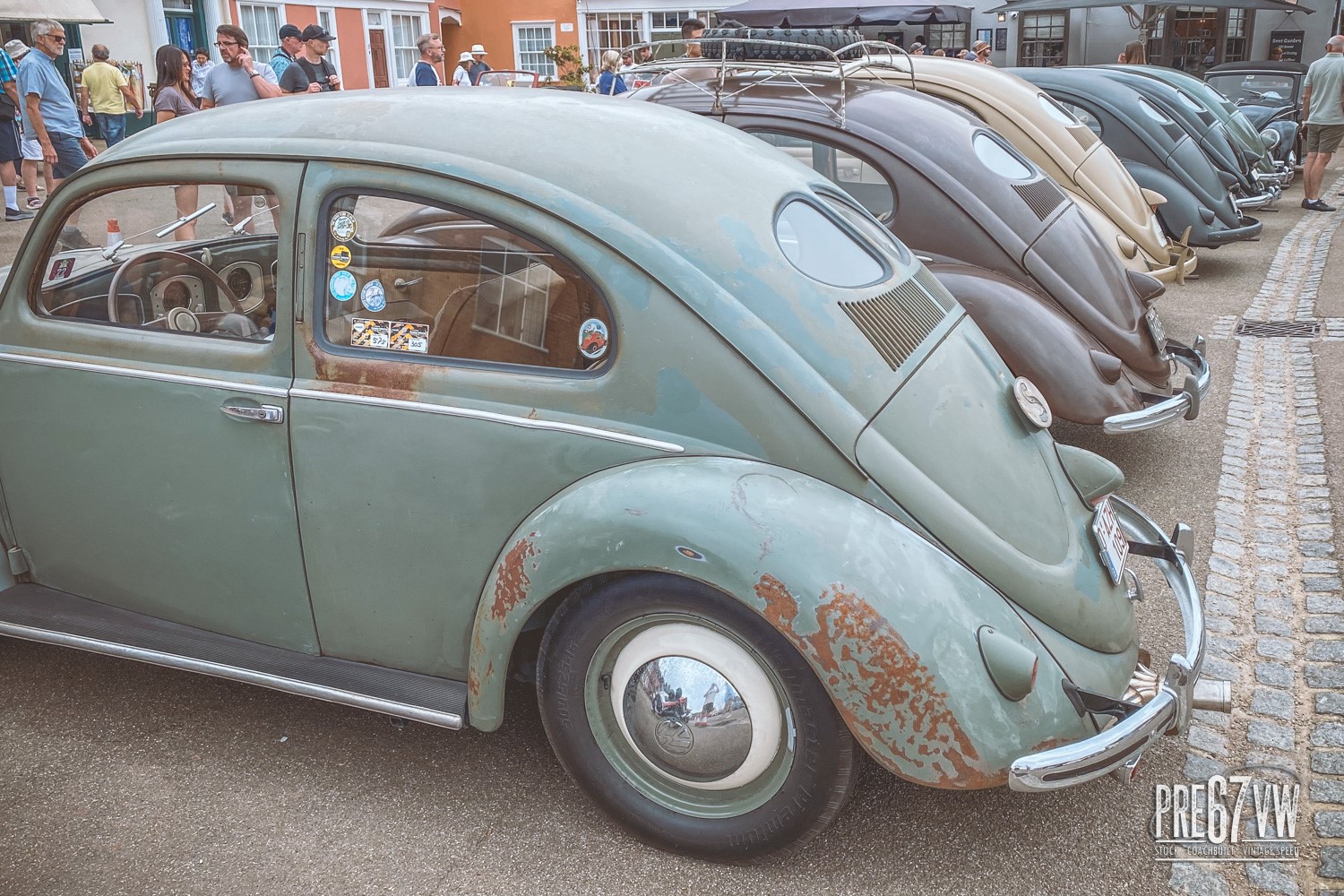 Early Beetles on the Market Square at Lavenham Vintage VW Meeting 2023