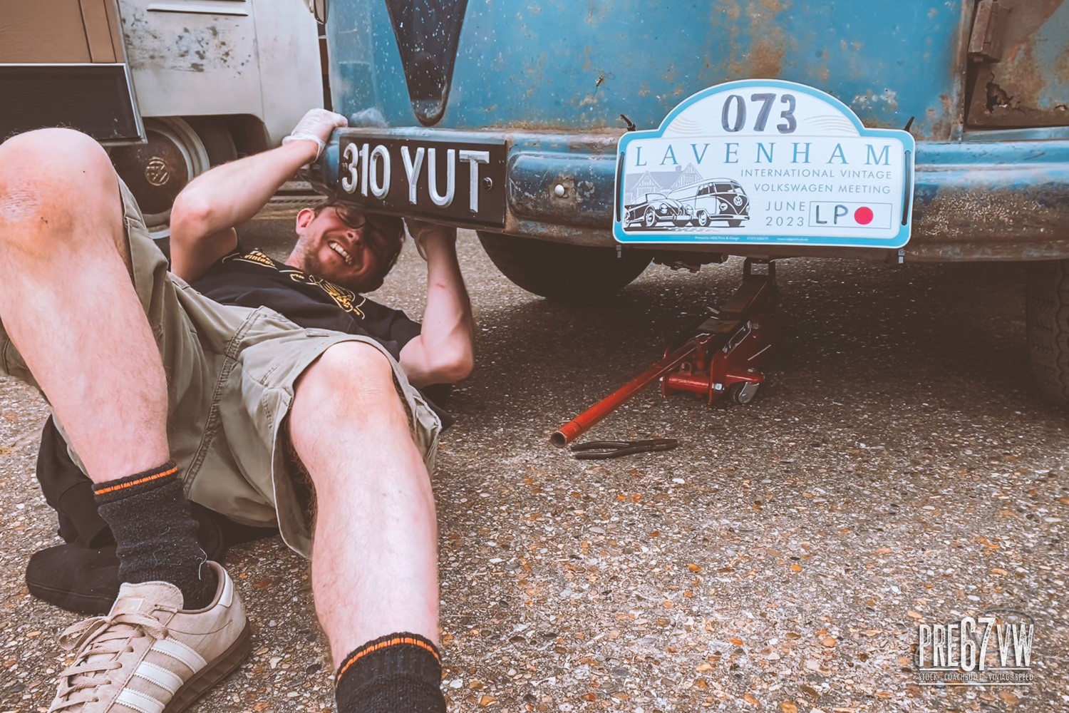 Seb working on his van at Lavenham Vintage VW Meeting 2023